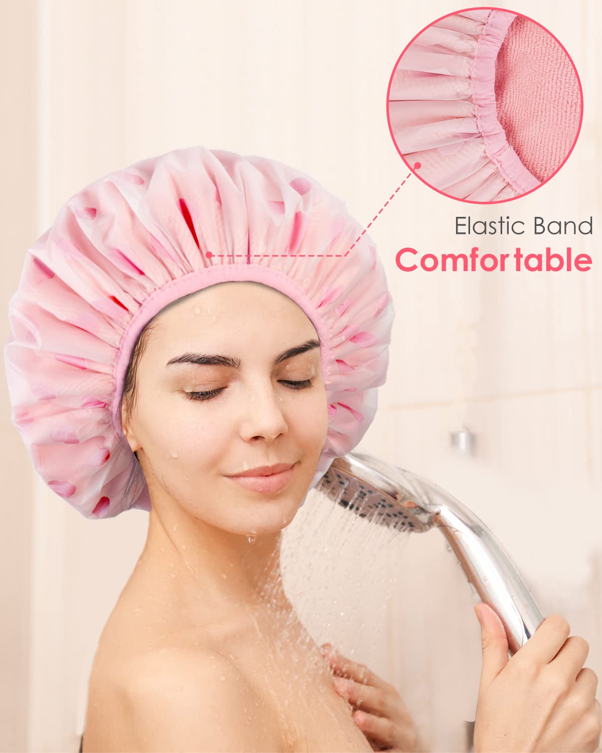 Auban Shower Cap, Shower Cap for Women Terry Cloth Lined EVA Exterior Reusable Double Layer Waterproof, Large Bath Hair Cap, Hotel Travel Essentials Beauty & Personal Care Auban