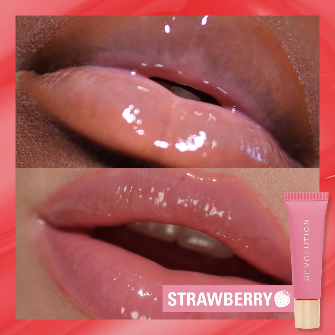 Revolution, Juicy Peptide Lip Balm, Sheer to Buildable Tint with Hydrating & Nourishing Peptides, Squalane & Vitamin E, Pink Strawberry, 0.27 fl oz Beauty and Personal Care Revolution Skincare London
