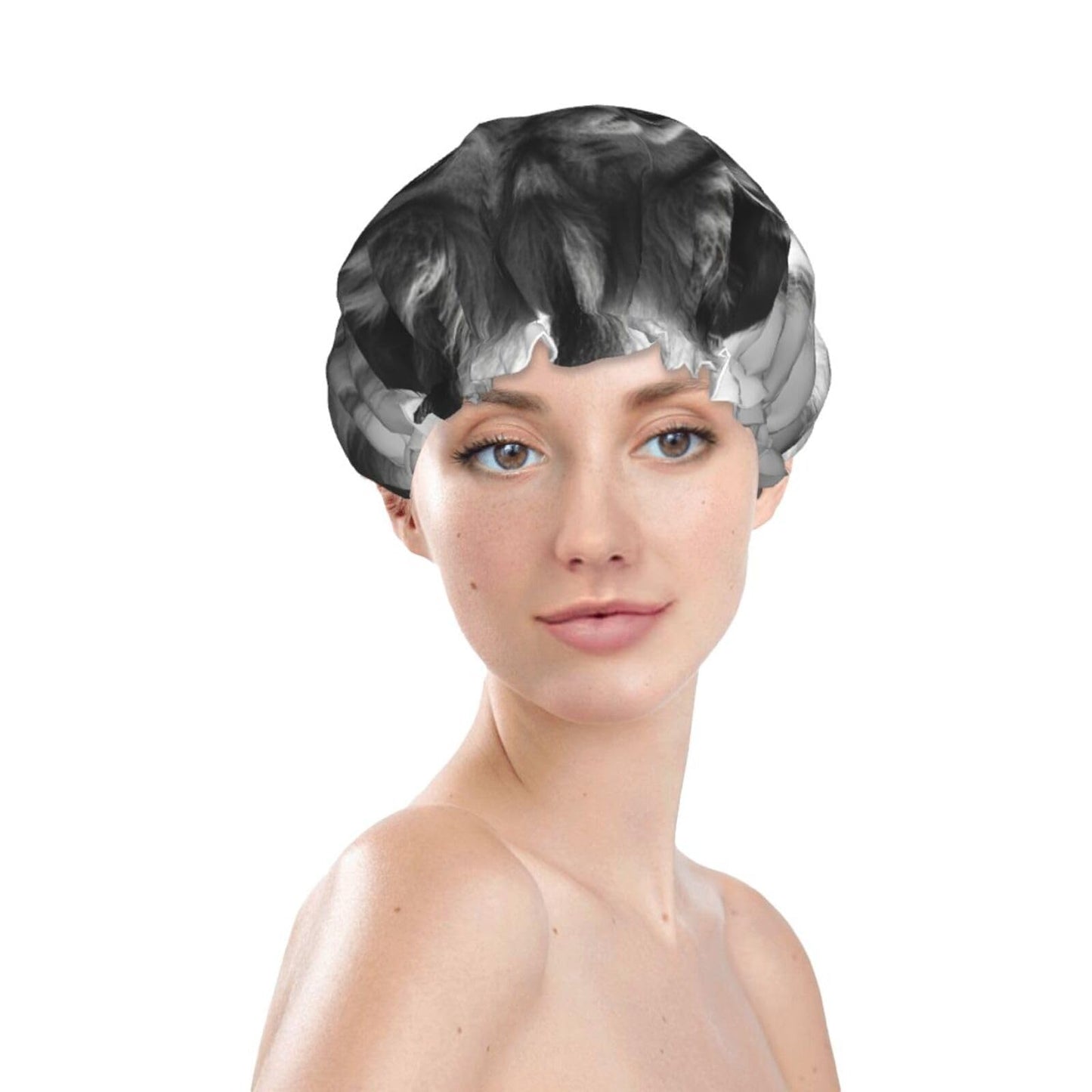 African Lion Black And White Shower Cap For Women Reusable Double Layers Bathing Bath Cap Hair Caps Waterproof Elastic Band Ladies Spa Salon Shower Beauty and Personal Care GDSHJKLW