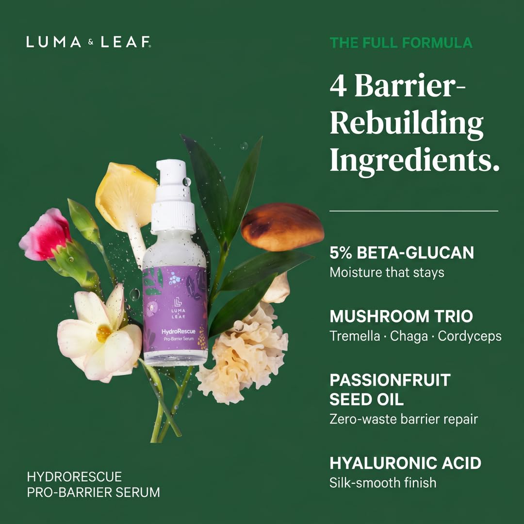 Beta Glucan Serum for Face, Skin Barrier Repair for Dry & Sensitive Skin, Tremella Mushroom & Hyaluronic Acid, Lightweight Hydrating Serum, Vegan, 1 Beauty & Personal Care LUMA & LEAF