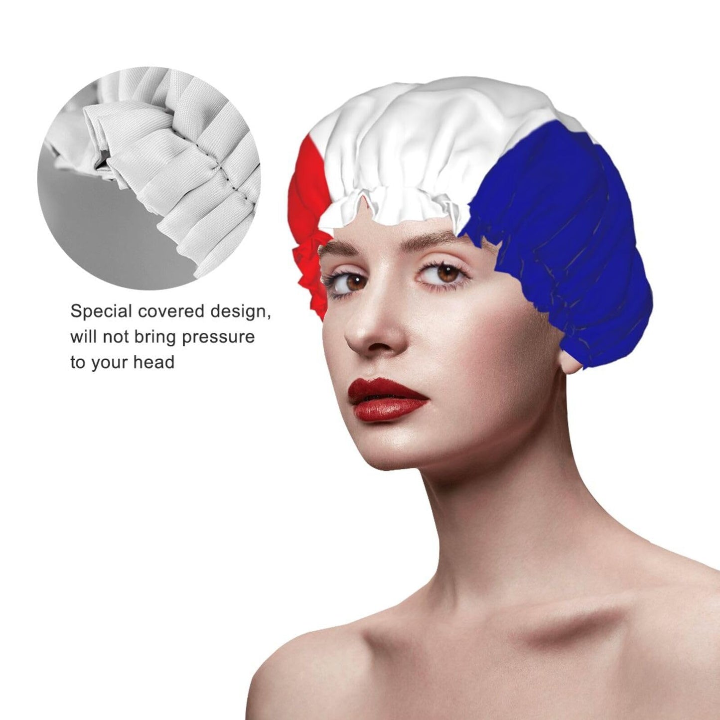 French Flag Prints Shower Cap Double Layer Lined Waterproof Bathing Shower Hat Beauty and Personal Care Hayyett