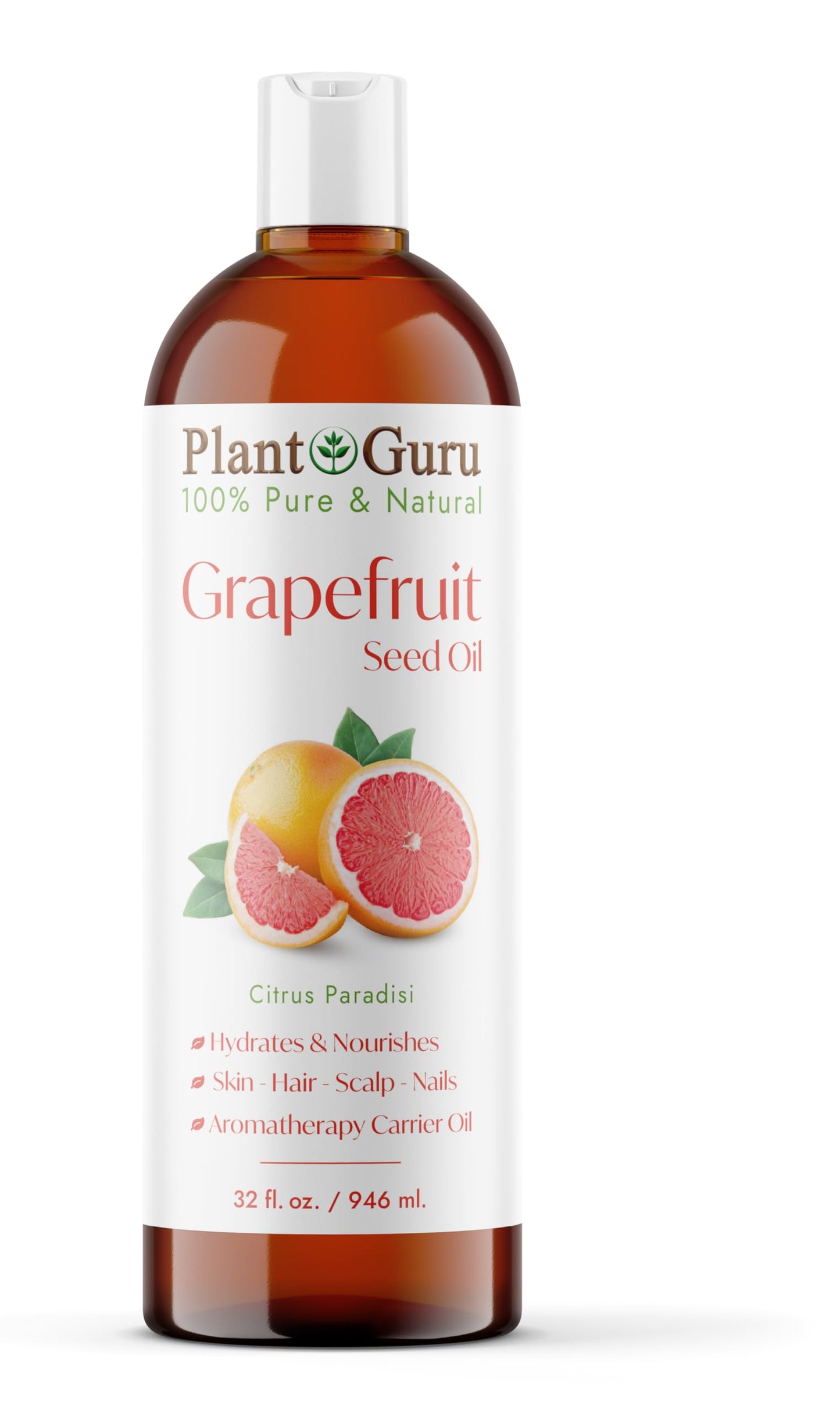 Plant Guru Grapefruit Seed Oil 32 fl. oz. Cold Pressed 100% Pure & Natural Carrier - Skin, Face, Body & Hair Growth Moisturizer. Great for DIY Creams Beauty & Personal Care Plant Guru