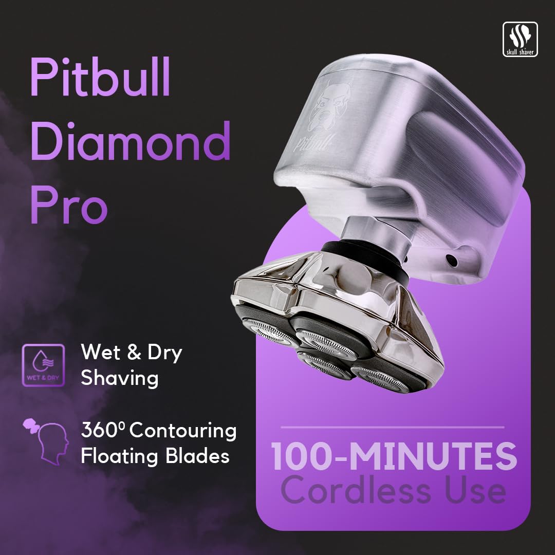Skull Shaver Pitbull Diamond PRO Head & Face Shaver - Waterproof Cordless Electric Shaver - Metal Body - Baby Beast Trimmer - Travel Case - Gift Beauty and Personal Care Skull Shaver