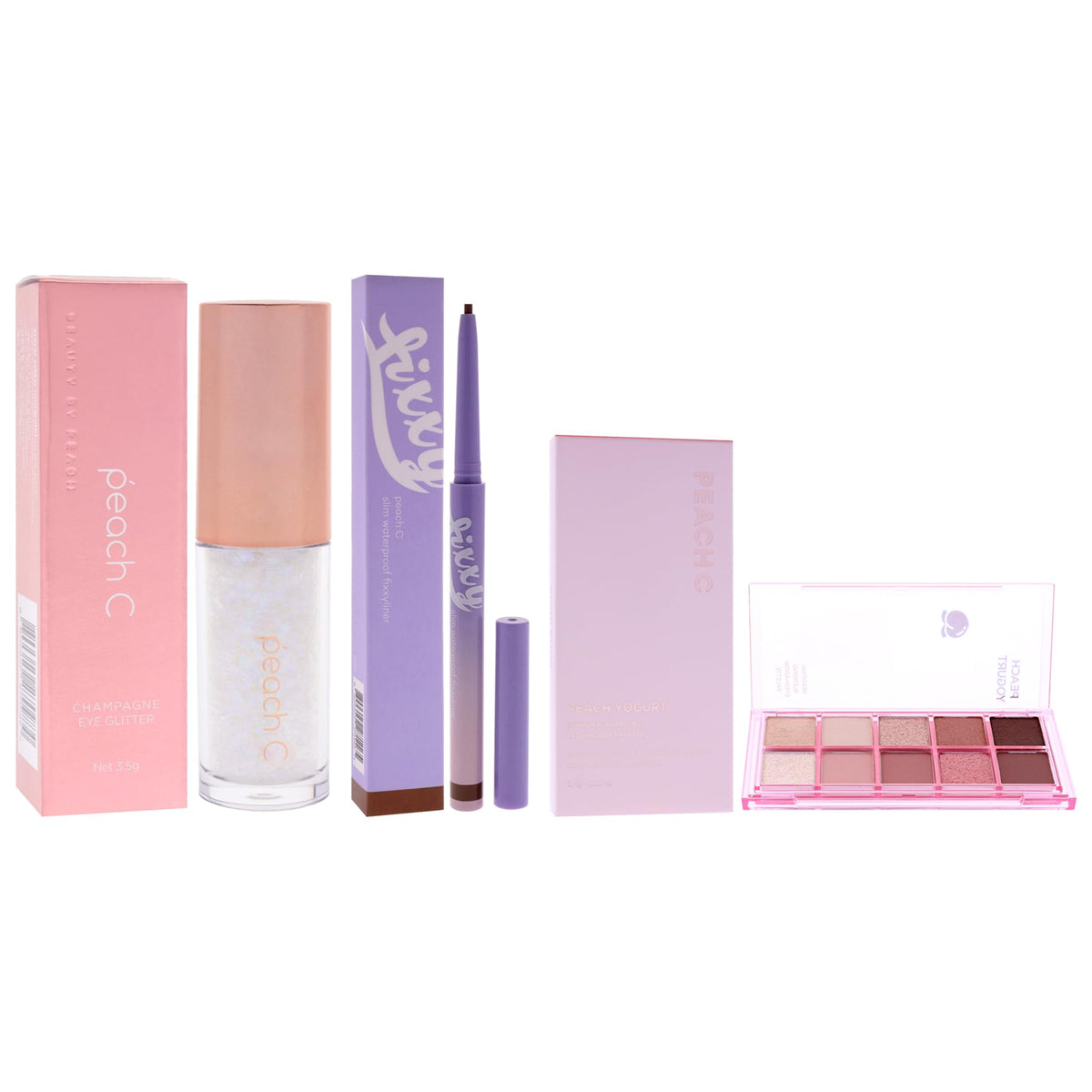 Peach C Kit by Peach C for Women - 3 Pc Kit 0.12oz Eye Shadow - 01 Pure White, 0.04 Eyeliner - 03 Soft Brown, 0.33oz Eye Shadow - 06 Peach Yogurt