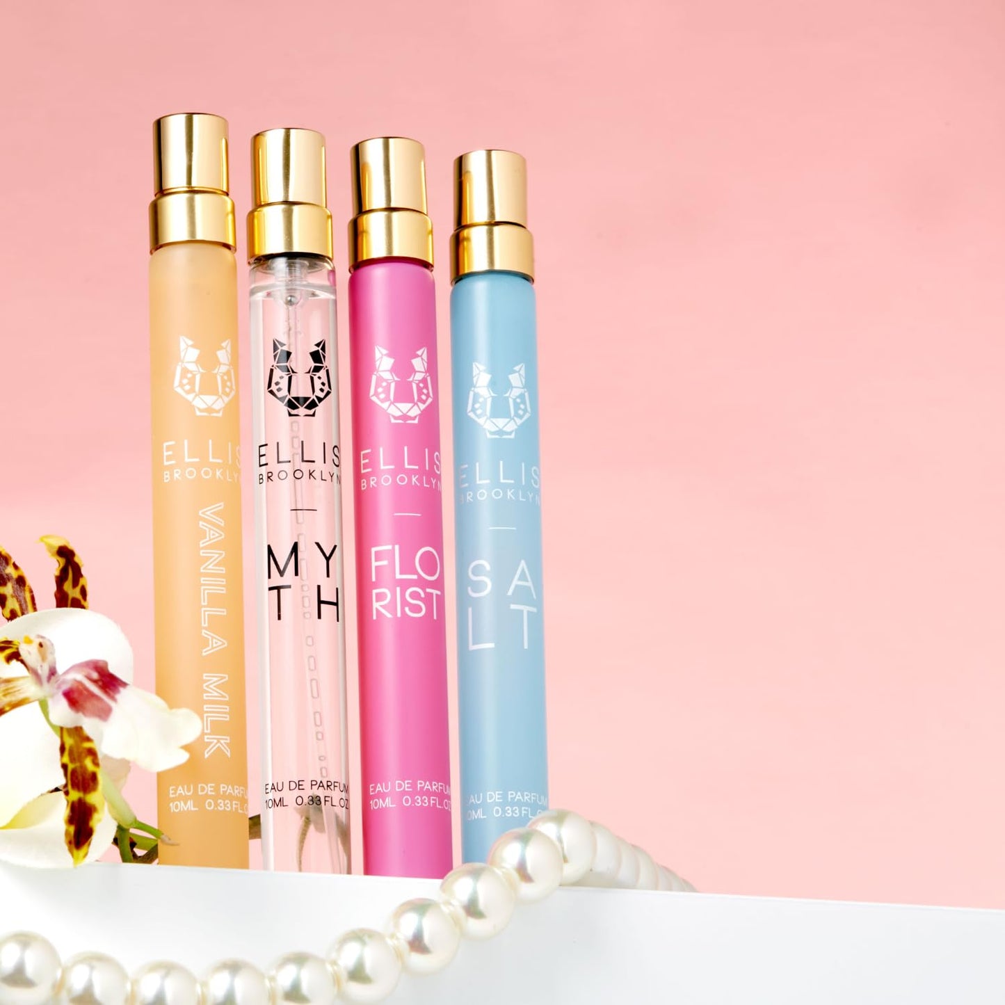 Ellis Brooklyn ROM COM Mini Fragrance Gift Set, Includes 4, 10ml Travel Sprays, MYTH, FLORIST, SALT, VANILLA MILK, Luxury Perfume Gift Set, Vegan Beauty & Personal Care Ellis Brooklyn