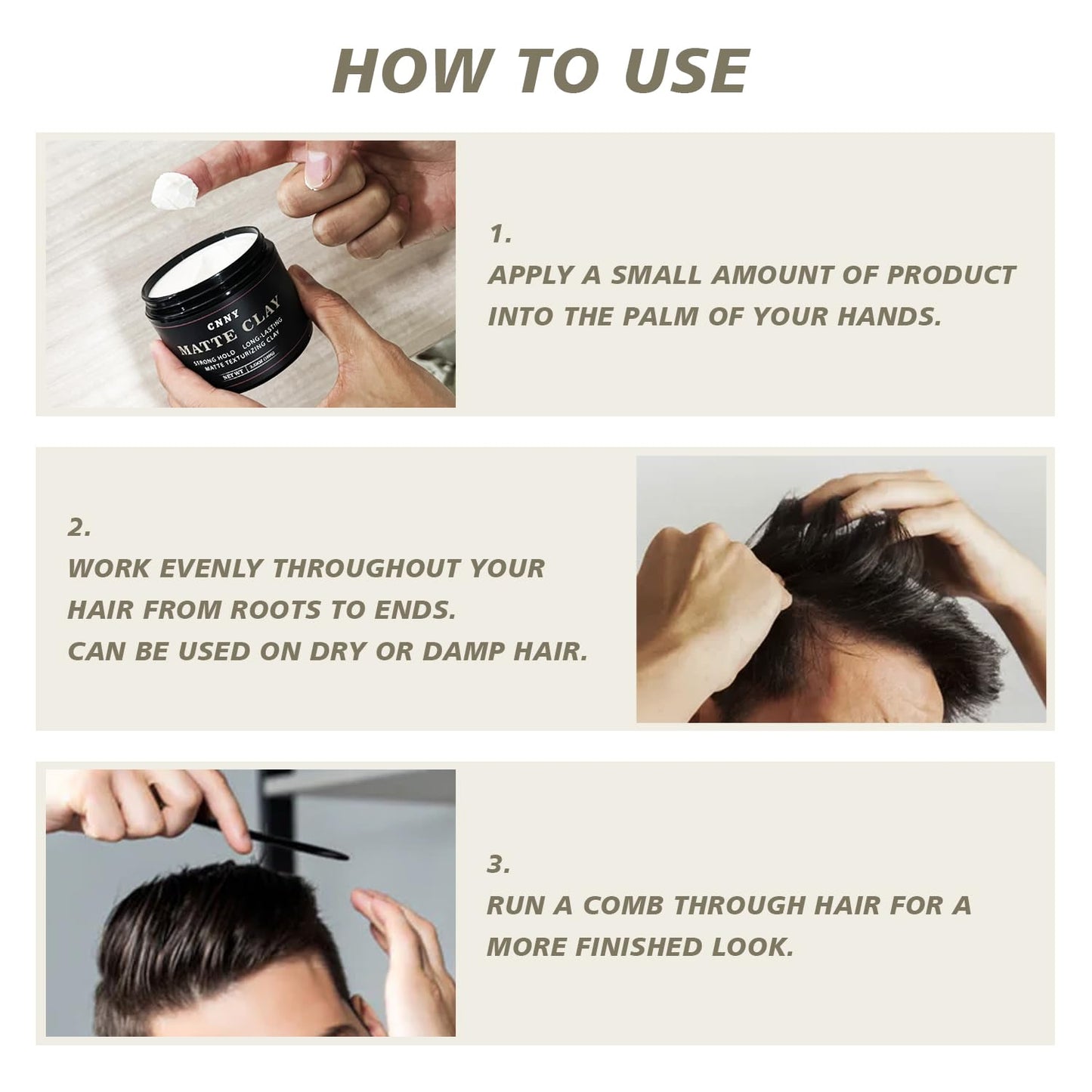 CNNY Men's Hair Styling Clay 3.53 oz, Firm Hold, Matte Finish, Hair Clay with Natural Ingredients, Add Volume & Texture, Premium Men’s Hair Type Beauty and Personal Care Crownnaturally