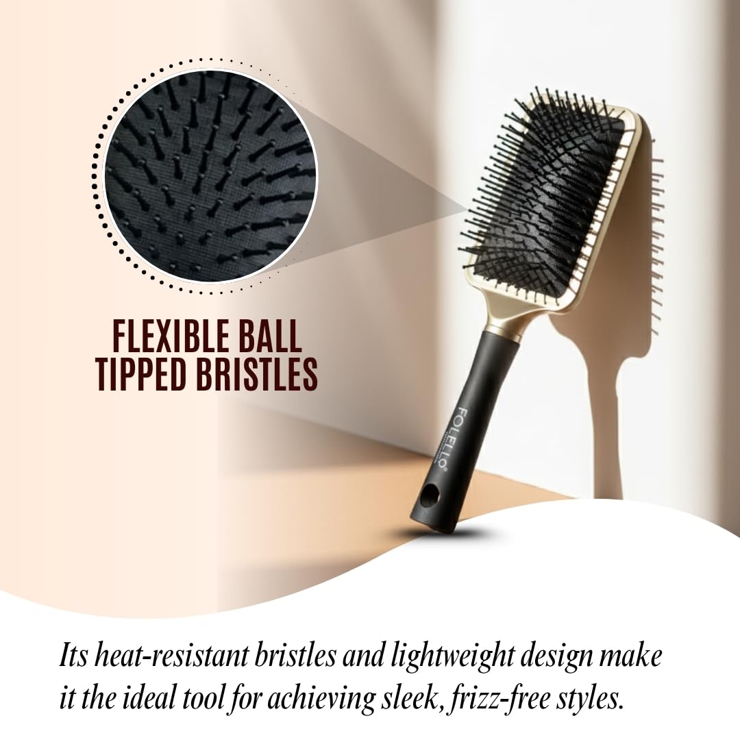 FOLELLO Large Square Paddle Hair Brush for Women and Men - Detangling Hair Brush for Tangle-Free Styling - Suitable for Wet or Dry Hair and All Hair