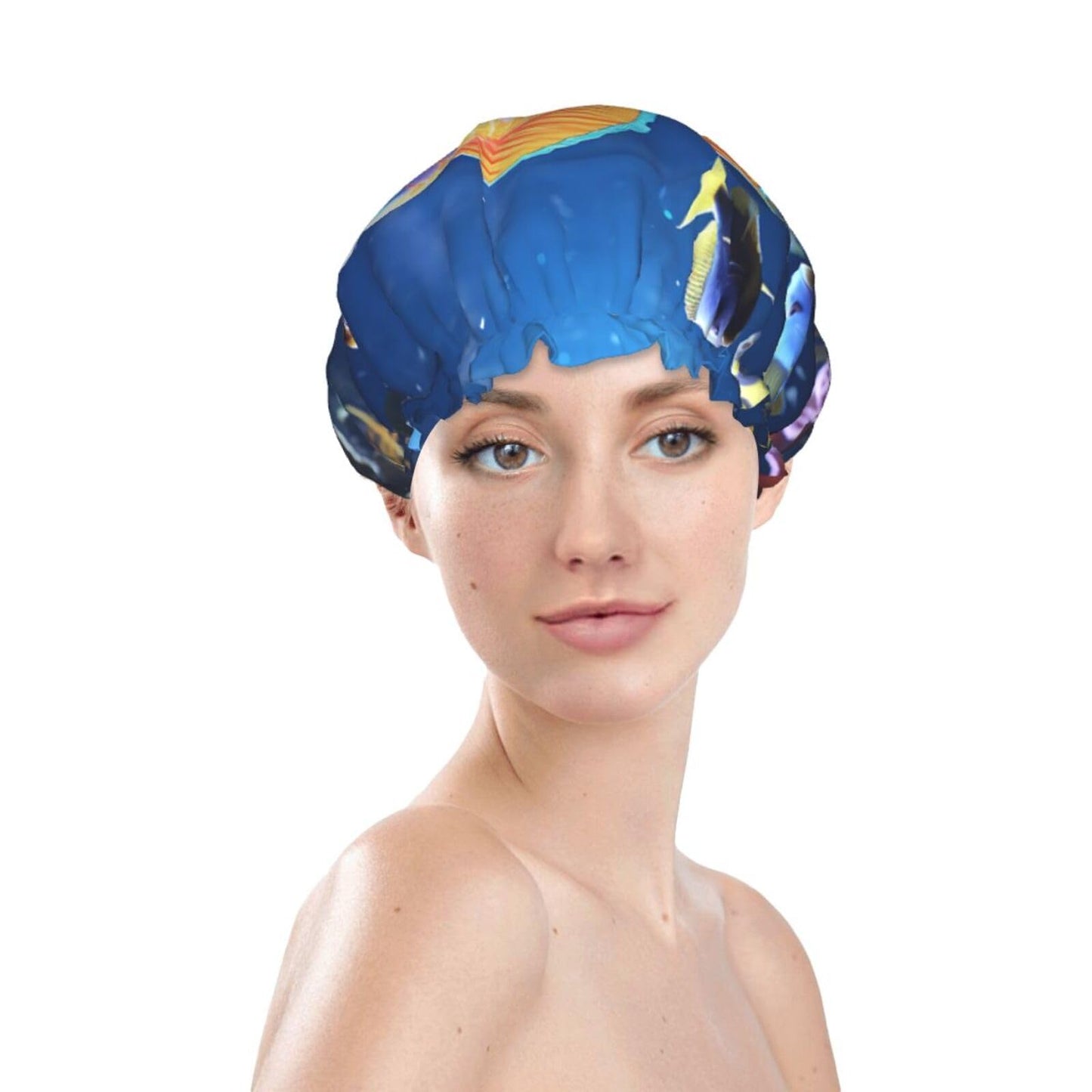 Fishs Shower Cap For Women Reusable Double Layers Bathing Bath Cap Hair Caps Waterproof Elastic Band Ladies Spa Salon Shower Hat Hair Caps Beauty and Personal Care GDSHJKLW