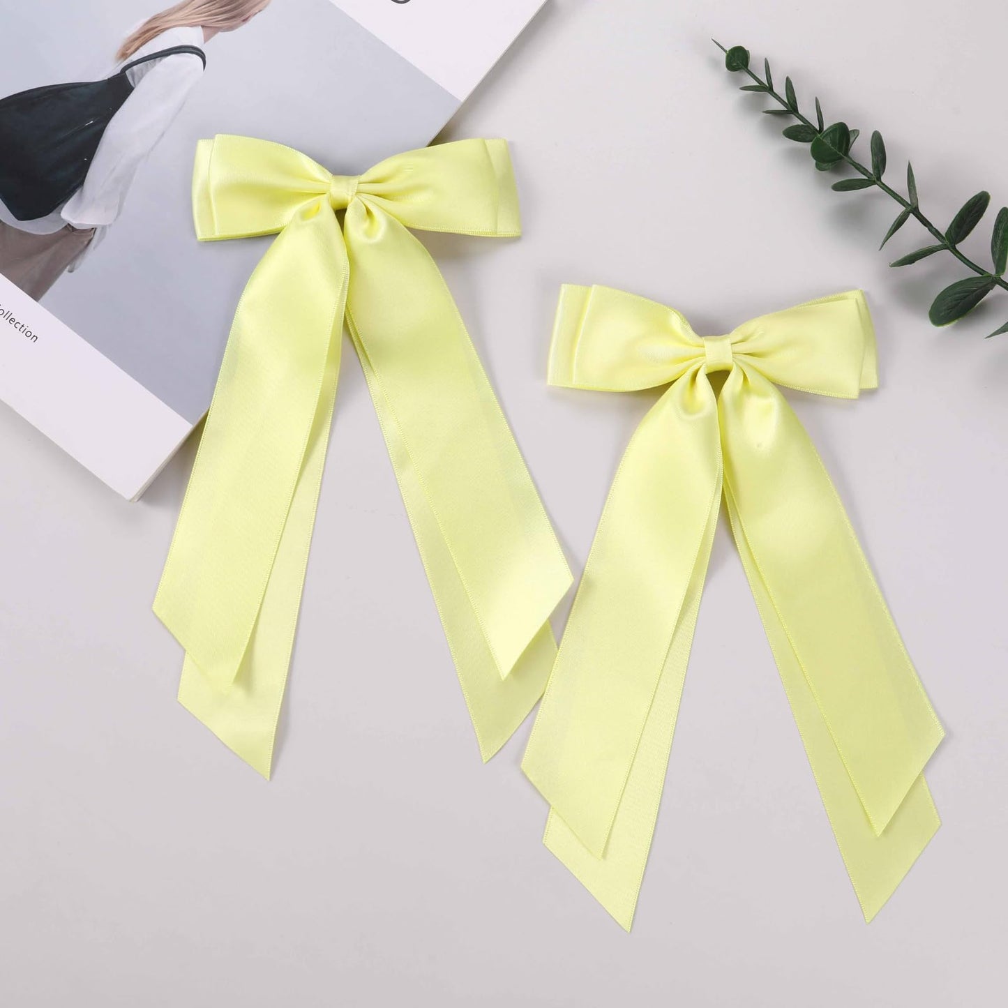 LuSeren 2 PCS Double Layer Hair Bows Yellow Hair Ribbon Clips Ponytail Holder Accessories for Women Girls Toddlers Teens Kids Beauty and Personal Care LuSeren