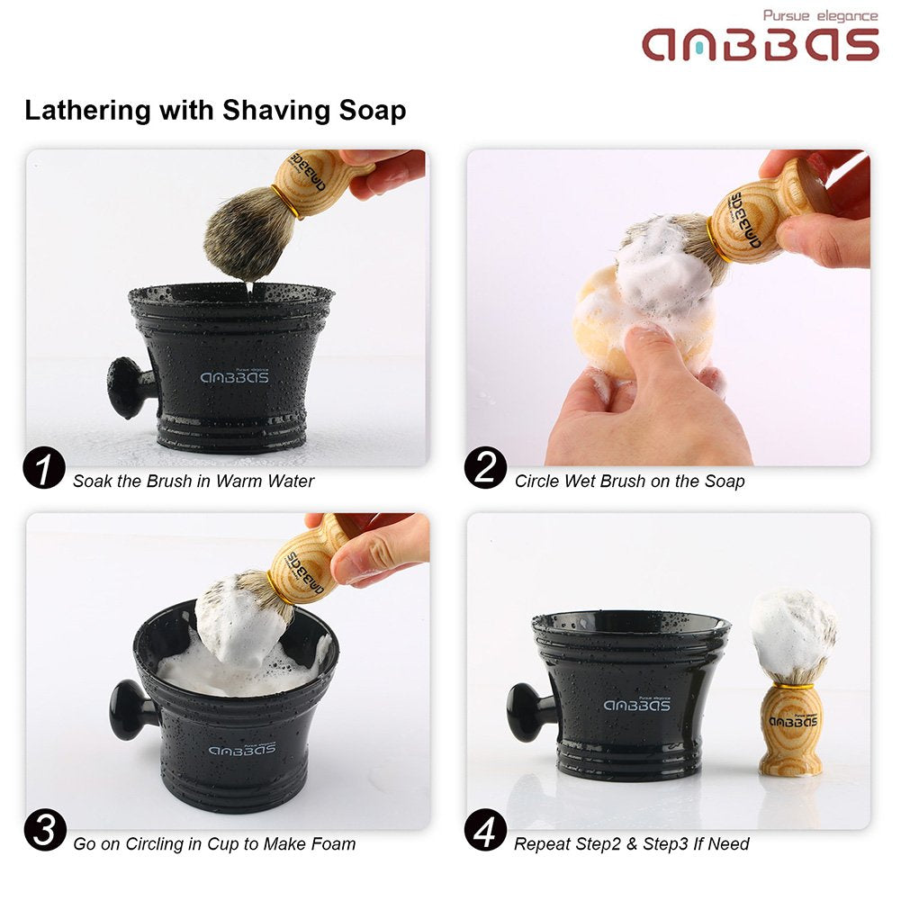 Anbbas 4in1 Badger Hair Shaving Brush Set, with Goat Milk Soap Refill,Stainless Steel Stand Holder and Soap Bowl,Perfect for Men Gift Baber Style Wet Beauty and Personal Care Anbbas