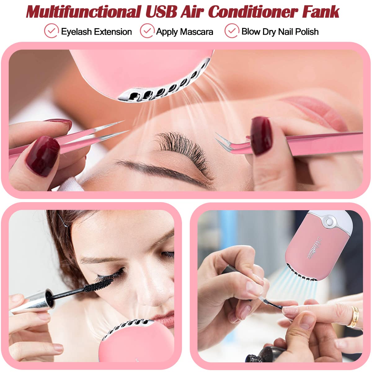 Eyelash Extension Supplies USB Air Conditioning Blower Facial Mister Lash Tweezers Mirror Mascara Brush Lash Shampoo Brush Bottle Silicone Pad Glue Beauty & Personal Care QUKLOGEN