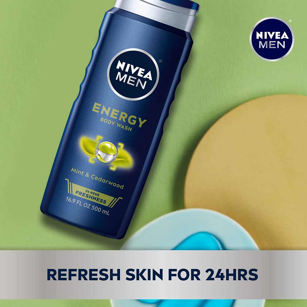 NIVEA MEN Energy Body Wash with Mint Extract, Cedarwood and Mint Scent, 3-in-1 Men's Body Wash, Face and Hair, Paraben Free, Vegan Formula, 16.9 Fl Oz Beauty & Personal Care NIVEA
