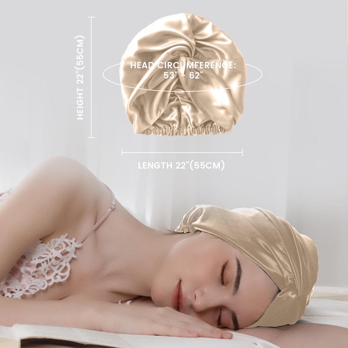 THXSILK 100% Mulberry Silk Bonnet for Sleeping Women Sleep Bonnet with Elastic Band Long Curly Hair Bonnet for Sleeping Women, Champagne Beauty and Personal Care THXSILK