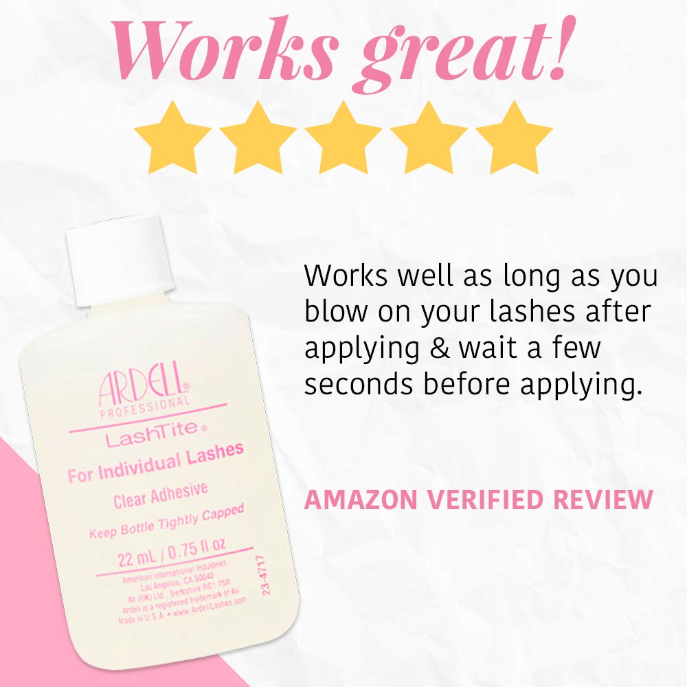Ardell LashTite Lash Adhesive, Clear, Waterproof Lash Glue Long-Lasting, Strong Hold Eyelash Glue for Individual Lashes, 0.75 fl oz