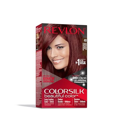 Revlon Colorsilk Beautiful Color, Permanent Hair Dye with Keratin, 100% Gray Coverage, Ammonia Free, 49 Auburn Brown Beauty & Personal Care REVLON