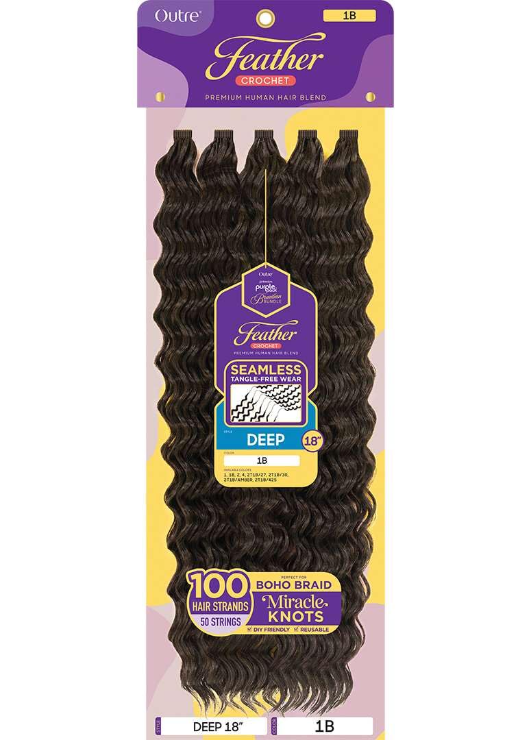 Outre Purple Pack Brazilian Premium Human Hair Blend Feather Crochet Braid - Deep 18" (2T1B/AMBER)