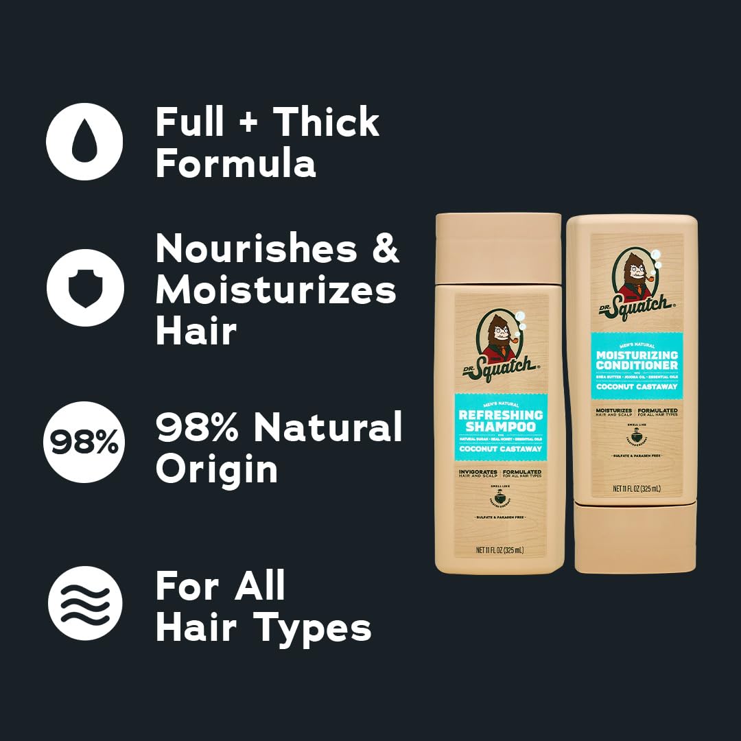 Dr. Squatch Full + Thick Men's Shampoo and Conditioner Set - For Fuller, Thicker-Looking Hair - Natural Shampoo and Conditioner for Men - Coconut Beauty & Personal Care Dr. Squatch