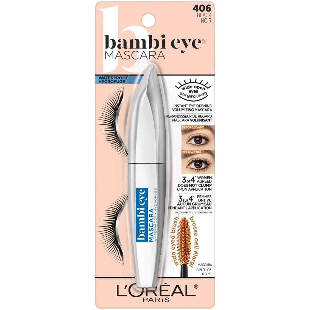 L'Oreal Paris Bambi Eye Mascara, Lasting Volume, Length & Lift, Doe-Eye Definition, No Clumping or Smudging, Waterproof, Black, 0.21 fl. oz. Beauty & Personal Care L'Oreal Paris