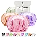 Shower Cap for Women Reusable Extra Large Shower Caps for Men Satin Double Layer EVA Waterproof Long Hair Caps(Light Purple, Brown, Pink, Green 4 Beauty & Personal Care WhaleLife