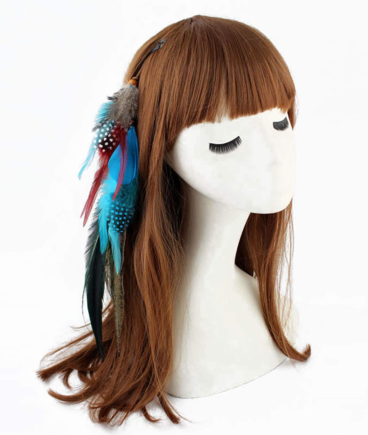 Handmade Peacock Feather Hippie Hair Extension Headband Bohemia Feather Hair Clips Comb with Bead Women Hairpin Headdress DIY Accessories Beauty & Personal Care Fodattm