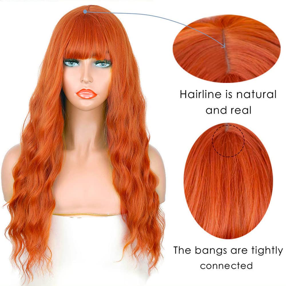 XUIEUI Green Wigs Long Wavy Green Wigs Bangs Heat Resistant Synthetic Fiber Ombre Dark Green Wig Dark Wet Wavy Loose Curly Wave Wig Daily Use Cosplay