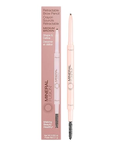 Mineral Fusion Retractable Brow Pencil (Medium Brown) - TZR 2025 Beauty Heroes Award Winner - Shape & Define Eyebrow with Blending Spoolie Brush… Beauty & Personal Care Mineral Fusion