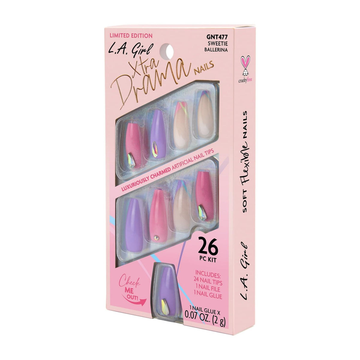 L.A. Girl 26PC Xtra Drama Nails W/Glue, Sweetie GNT477G