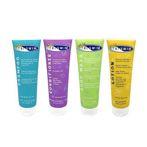 TRISWIM Kids After Swim Value Pack of 4 Travel Mesh Bag + Swim Care Chlorine Removal Body Wash + Swimming Lotion + Swim Shampoo and Conditioner 8.5 fl Beauty & Personal Care TRISWIM