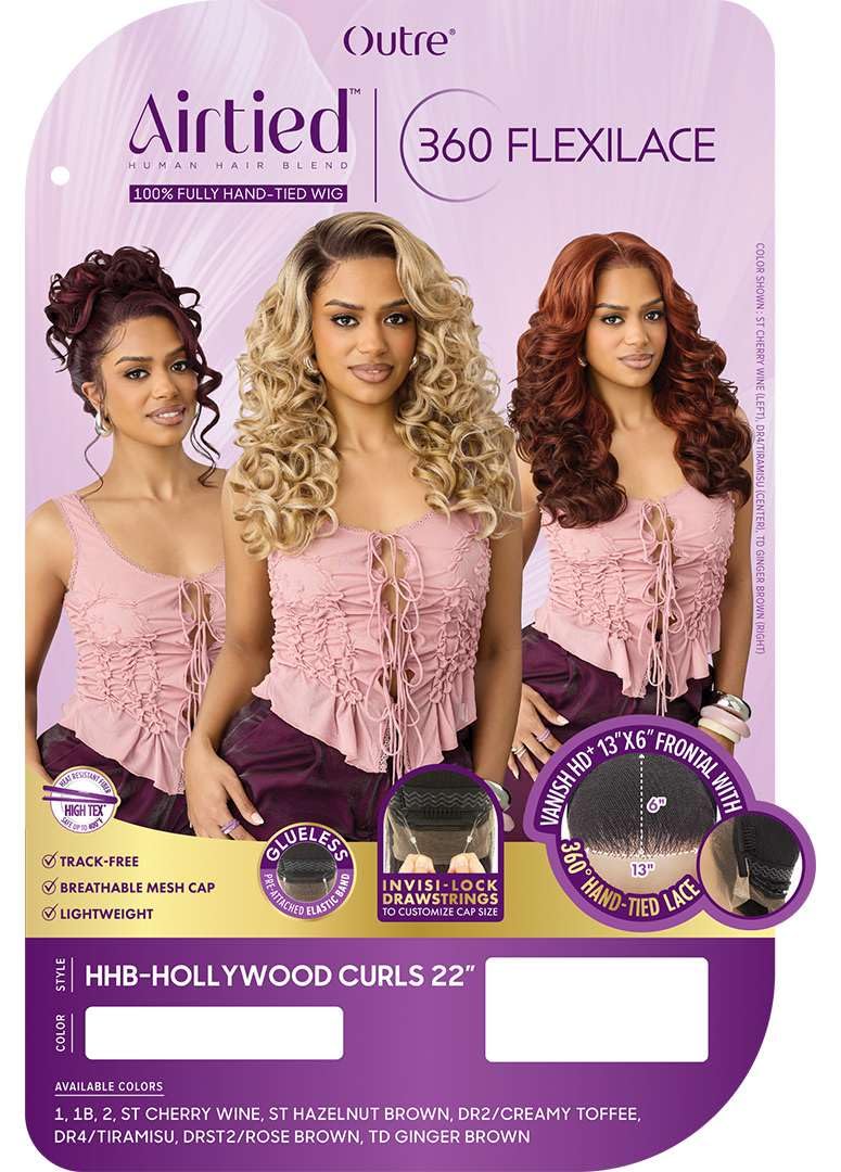 Outre Airtied 360 Flexilace - Human Hair Blend - Hollywood Curls 22" (DRST2/ROSE BROWN)