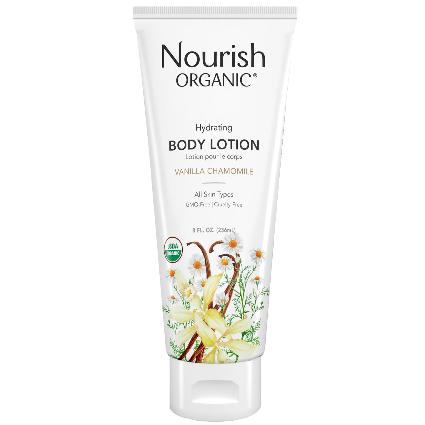 Nourish Organic Body Lotion, Almond Vanilla - Hydrating Body Lotion for Dry Skin with Aloe Vera & Shea Butter (8 Oz) + Washable Cotton Round Beauty & Personal Care Nourish Organic