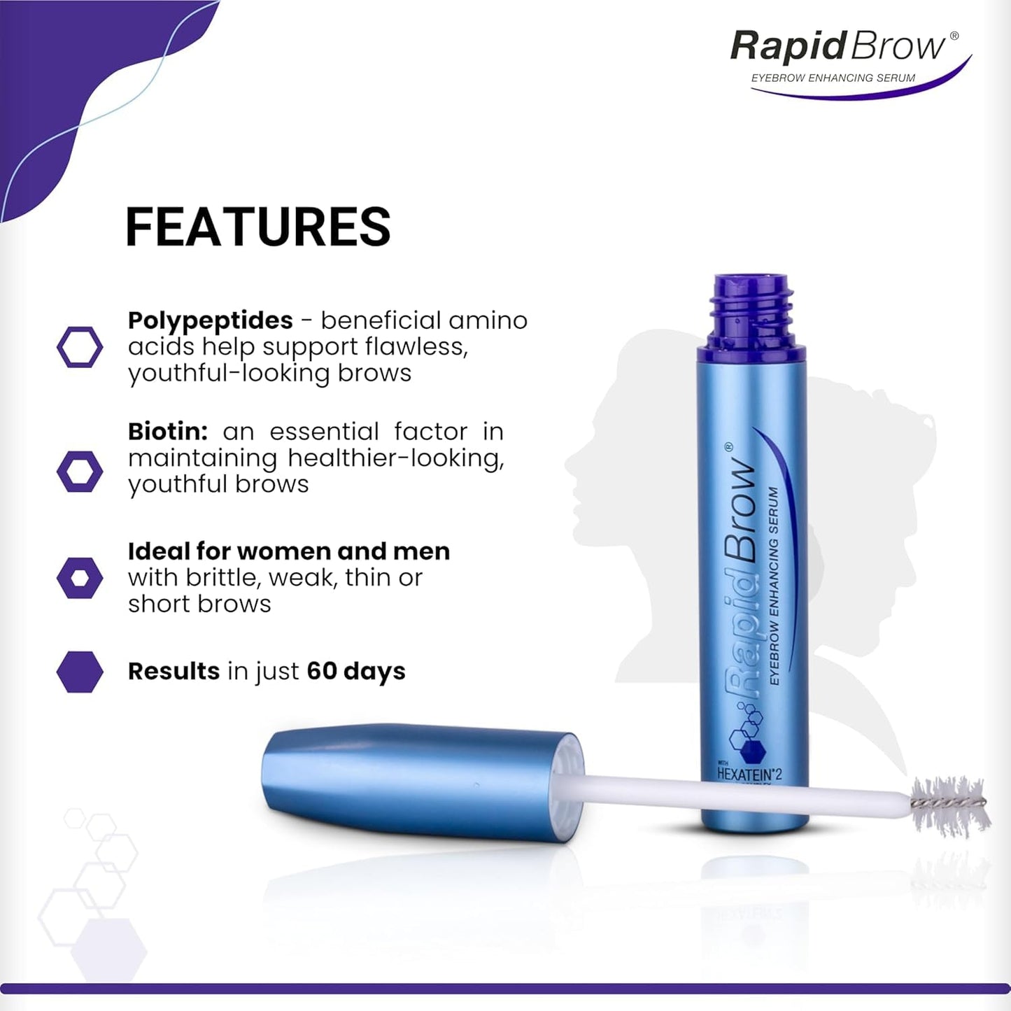 rapidBrow Eyebrow Enhancing Serum 3 mL - Hydrating Hair Serum for Visibly Thicker-Looking Brows with Hexatein 2 Complex Beauty & Personal Care RapidBrow