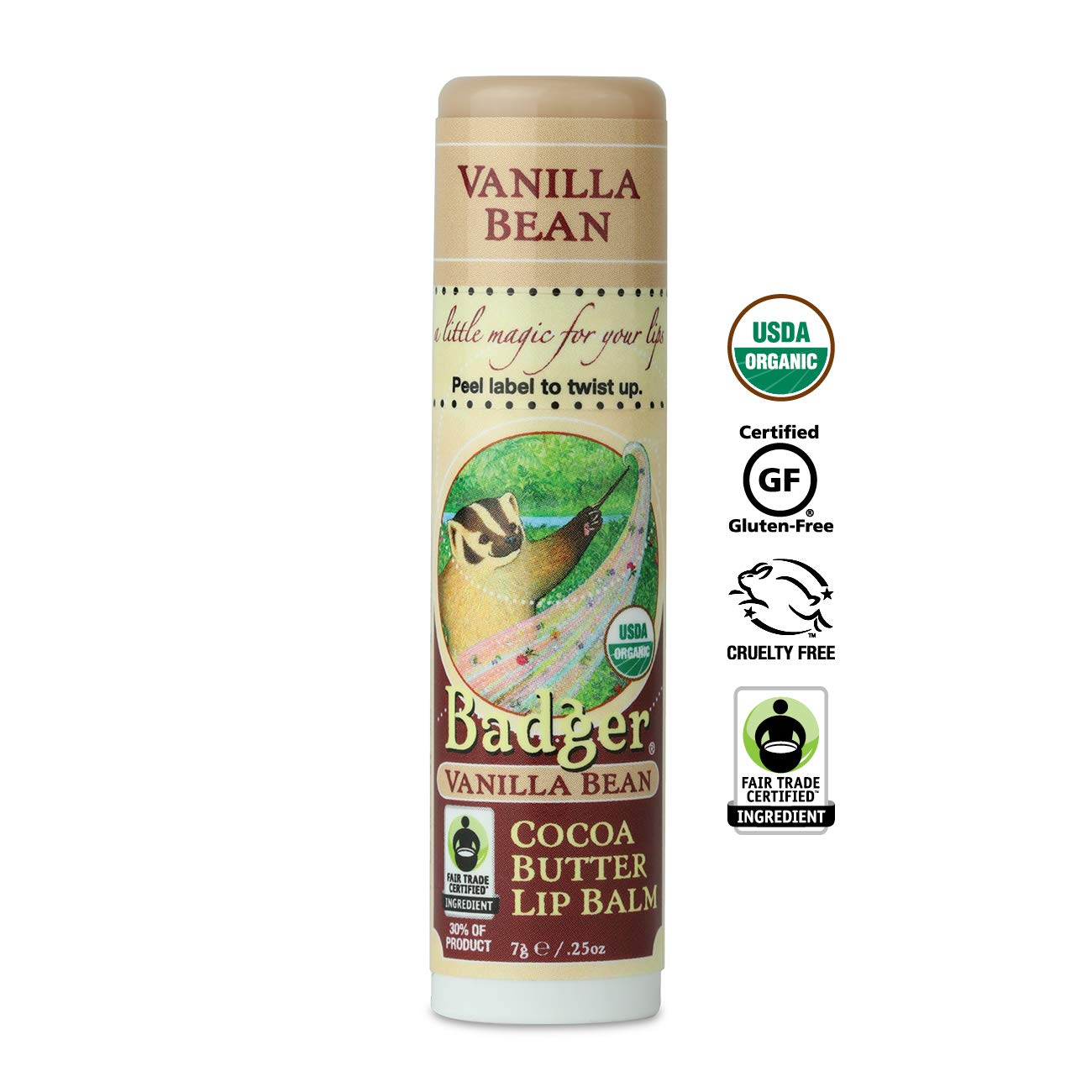Badger - Cocoa Butter Lip Balm, Creamy Cocoa, Certified Organic Lip Balm, Fair Trade, Natural Lip Balm, Lip Butter, Lip Balm Cocoa Butter, Cocoa Care Beauty & Personal Care Badger