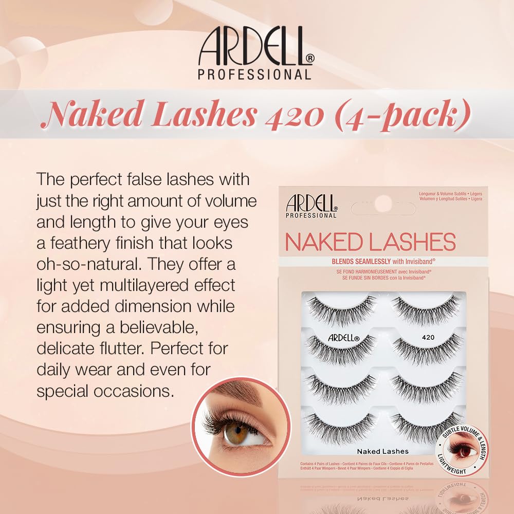 Ardell Naked Lashes 420 Multipack, Lightweight Natural Look, Invisiband for Comfort, Perfect for Everyday Wear, 4-Pairs, 1-Pack Beauty & Personal Care Ardell