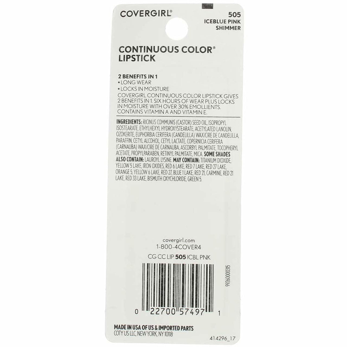 COVERGIRL Continuous Color Lipstick - 505 Iceblue Pink by CoverGirl for Women - 0.13 oz Lipstick Beauty & Personal Care COVERGIRL