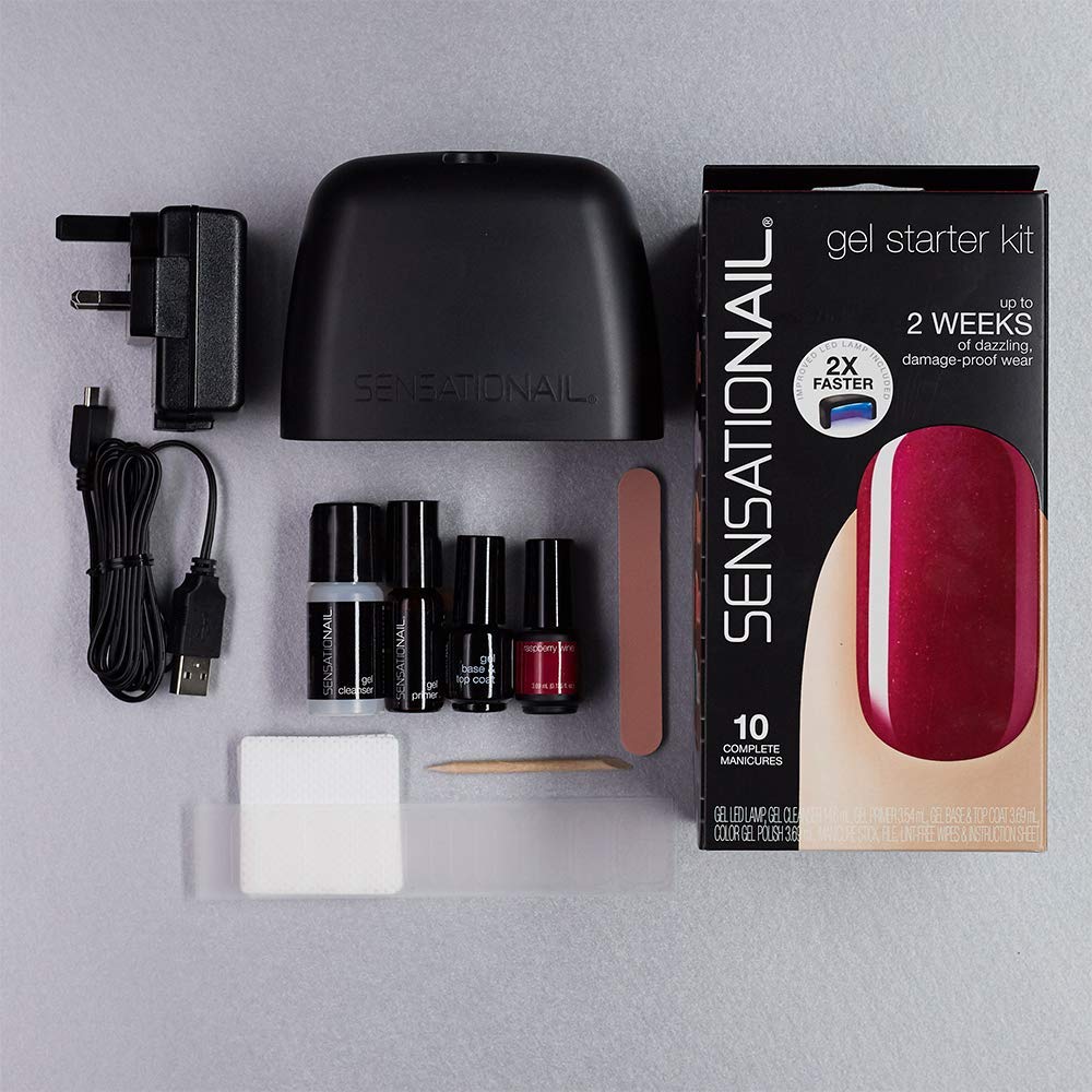 SensatioNail Gel Nail Polish Starter Kit, Raspberry Wine Red - At-Home Gel Nail Kit with Everything Needed for 10 Manicures - Lasts up to 2 Weeks