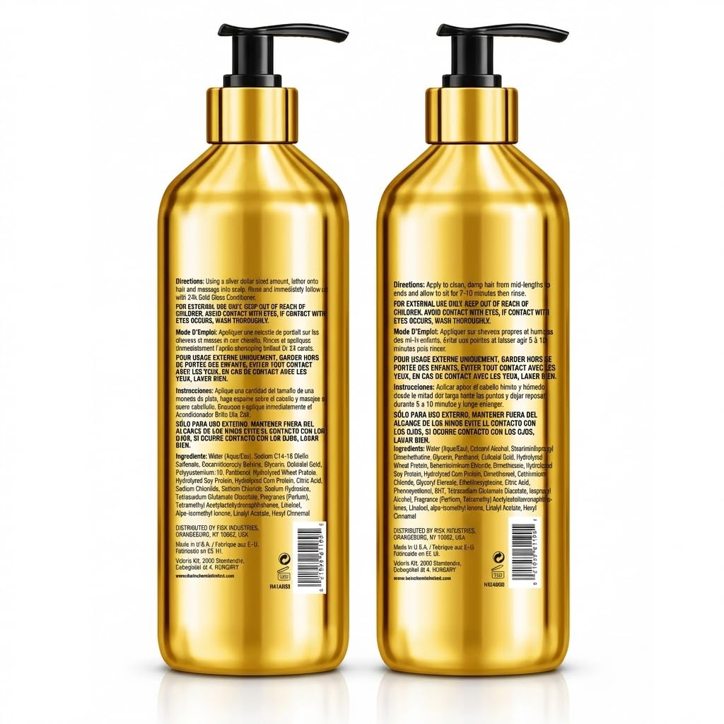 Hair Chemist 24K Gold Gloss Shampoo & Conditioner 33.8 oz. 2-PC Set - Strengthening & Shine Enhancing Hair Care System - Hydrating, Smoothing Beauty & Personal Care Hair Chemist