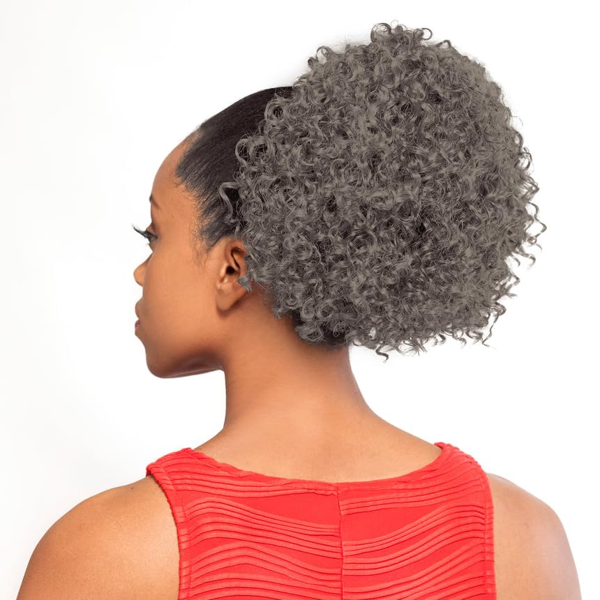 DS005 Curly Ponytail Color 4 Med Dark Brown - Foxy Silver Wigs 8-10" Length Drawstring Tight Curls Hairpiece Extension Synthetic Black Grey Full Bun