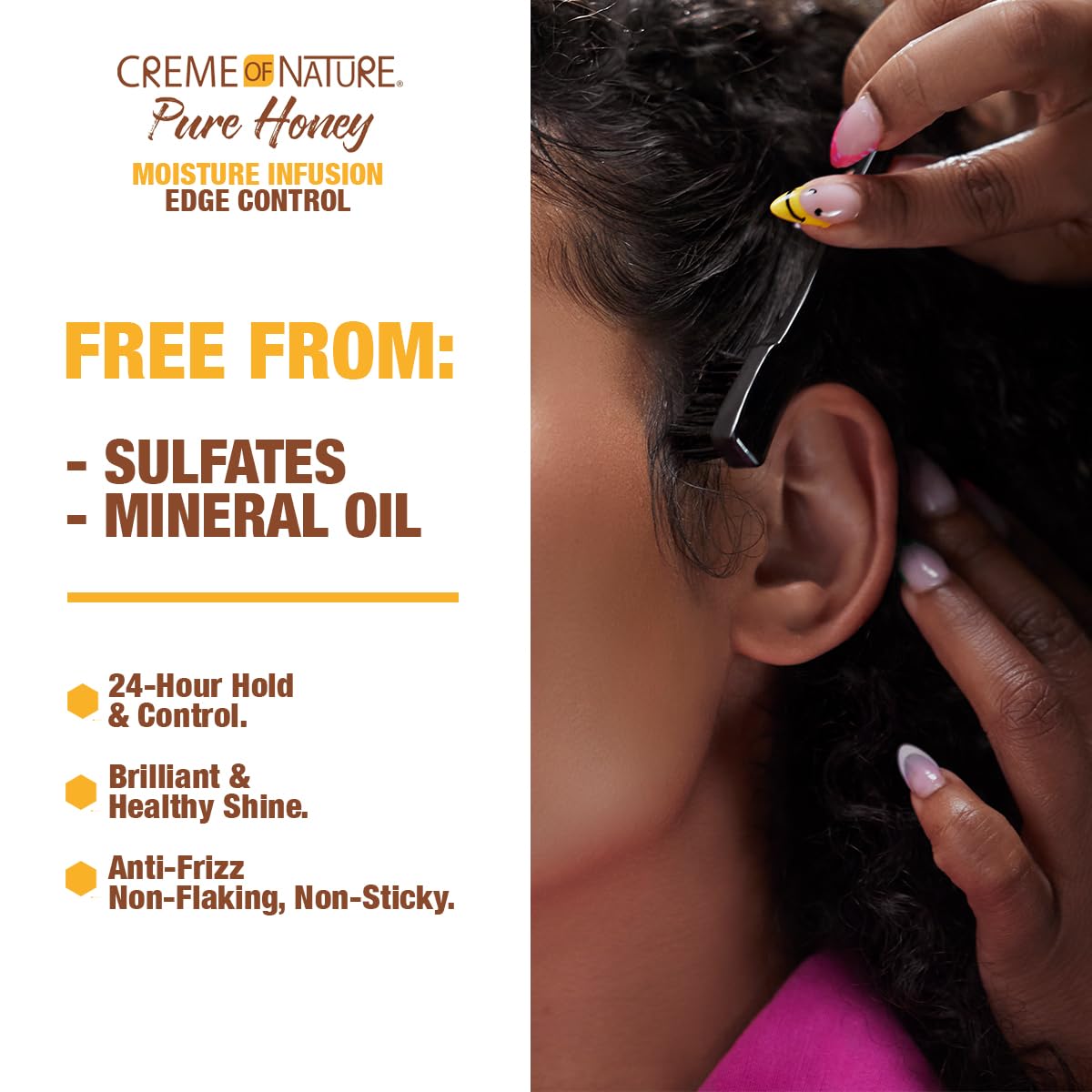 Creme of Nature Pure Honey Moisture Infusion Edge Control, 24-Hour Hold for Sleek Styles, Non-Flaking, Non-Greasy Formula, Stocking Stuffer for Her Beauty & Personal Care Creme of Nature