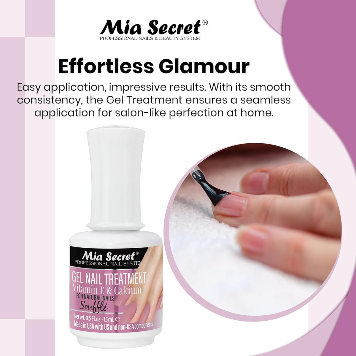 Mia Secret Gel Nail Treatment with Vitamin E and Calcium, 15ml - Nail Polish with Vitamin E and Calcium - Nail Repair and Strengthening Gel for Nails