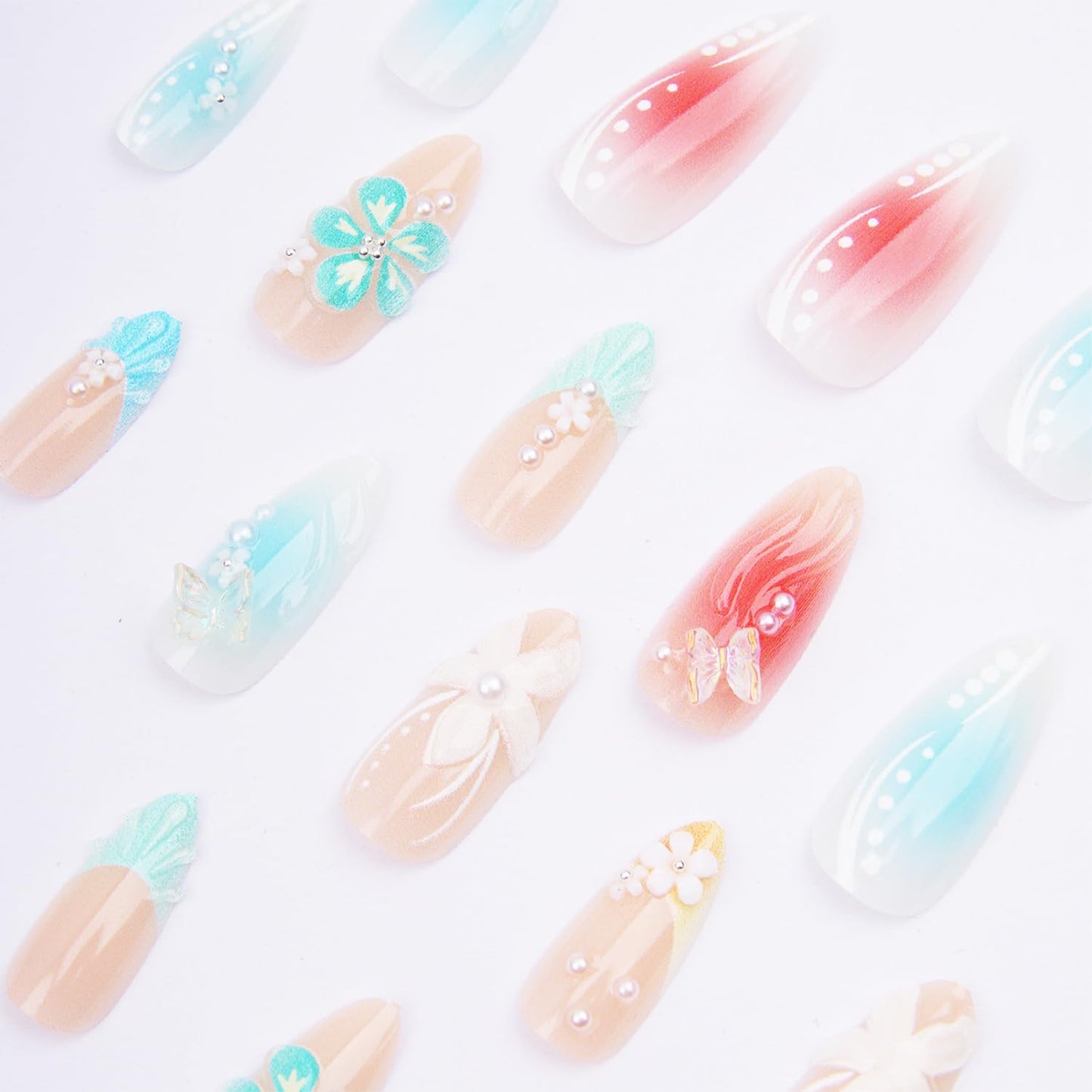 24pcs Pink Press on Nails Medium Almond Fake Nails with Small Flower Rhinestones Pearl Designs French False Nails Bow Stick on Nails Summer Floral Beauty and Personal Care FDSQHSA