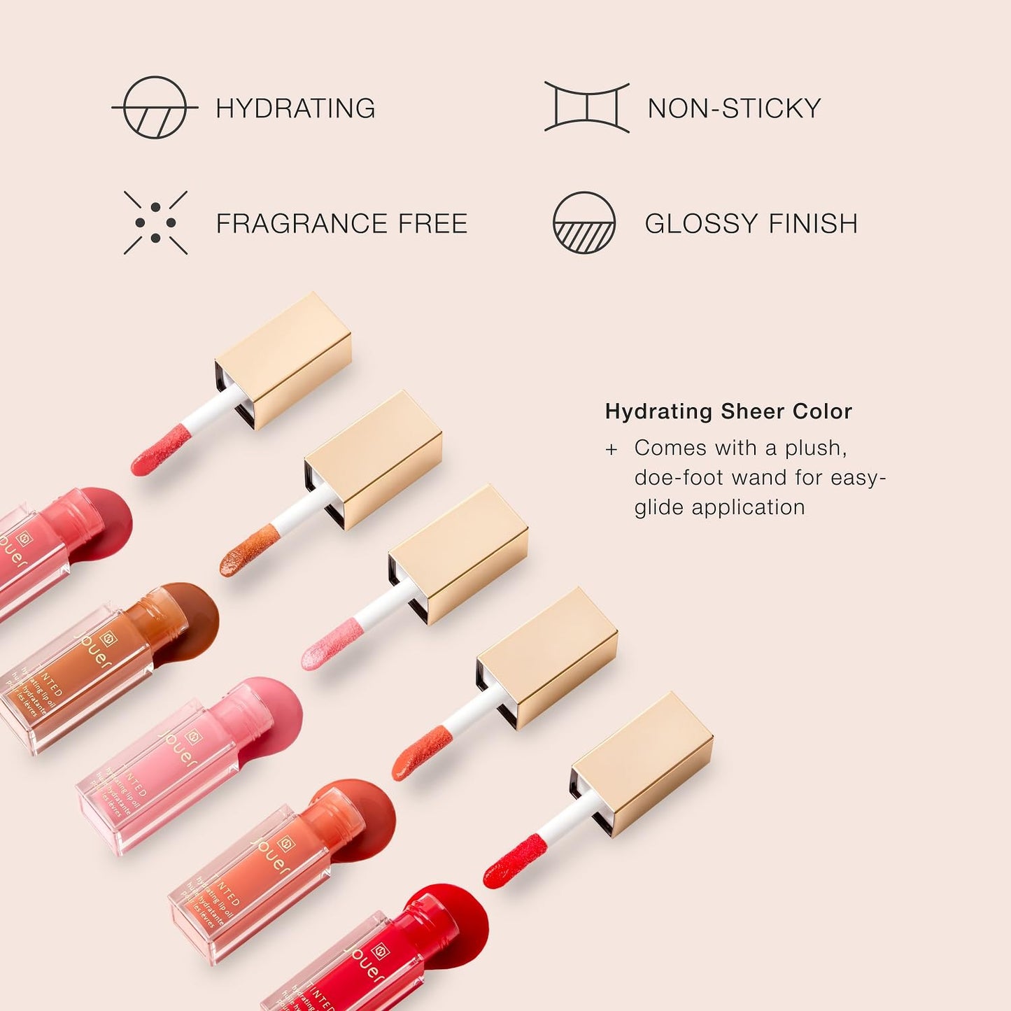 Jouer Essential Tinted Hydrating Lip Oil Gloss - Moisturizing Dry Lip Treatment Serum - Fragrance Free Tinted Lip Oil - Jojoba Seed Oil and Apricot Beauty and Personal Care Jouer