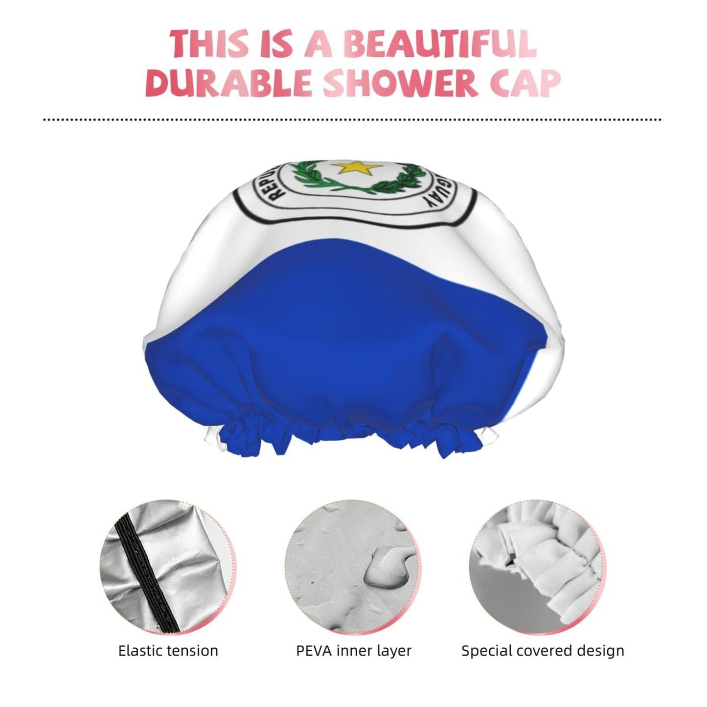 Paraguay Flag Prints Shower Cap Double Layer Lined Waterproof Bathing Shower Hat Beauty and Personal Care Hayyett