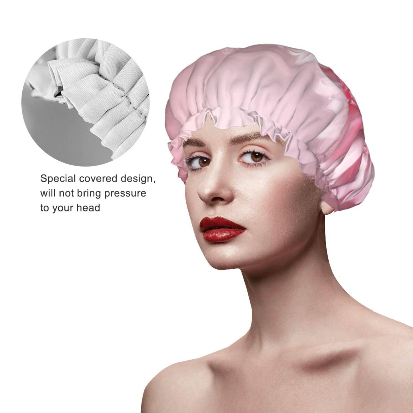 Two pink floral Shower Cap for Women Men Large Reusable Shower Bonnet Double-Layer Waterproof Bath Caps Elastic Band Hair Hat for All Hairstyles Beauty and Personal Care BWLHJKE