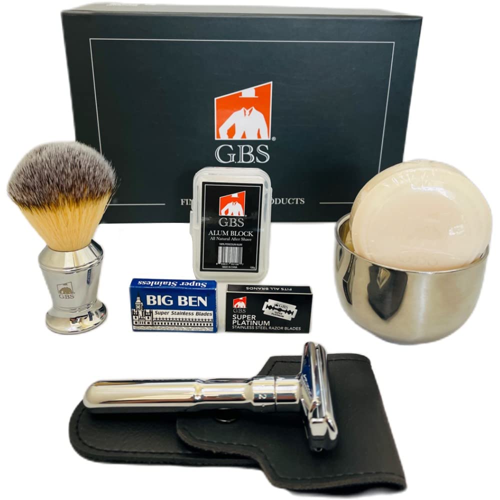 G.B.S Men's Shaving Set, Double Edge Safety Razor, Shaving Brush, Shaving Bowl, Soap, Leather Case, 20 Blades Beauty and Personal Care G.B.S