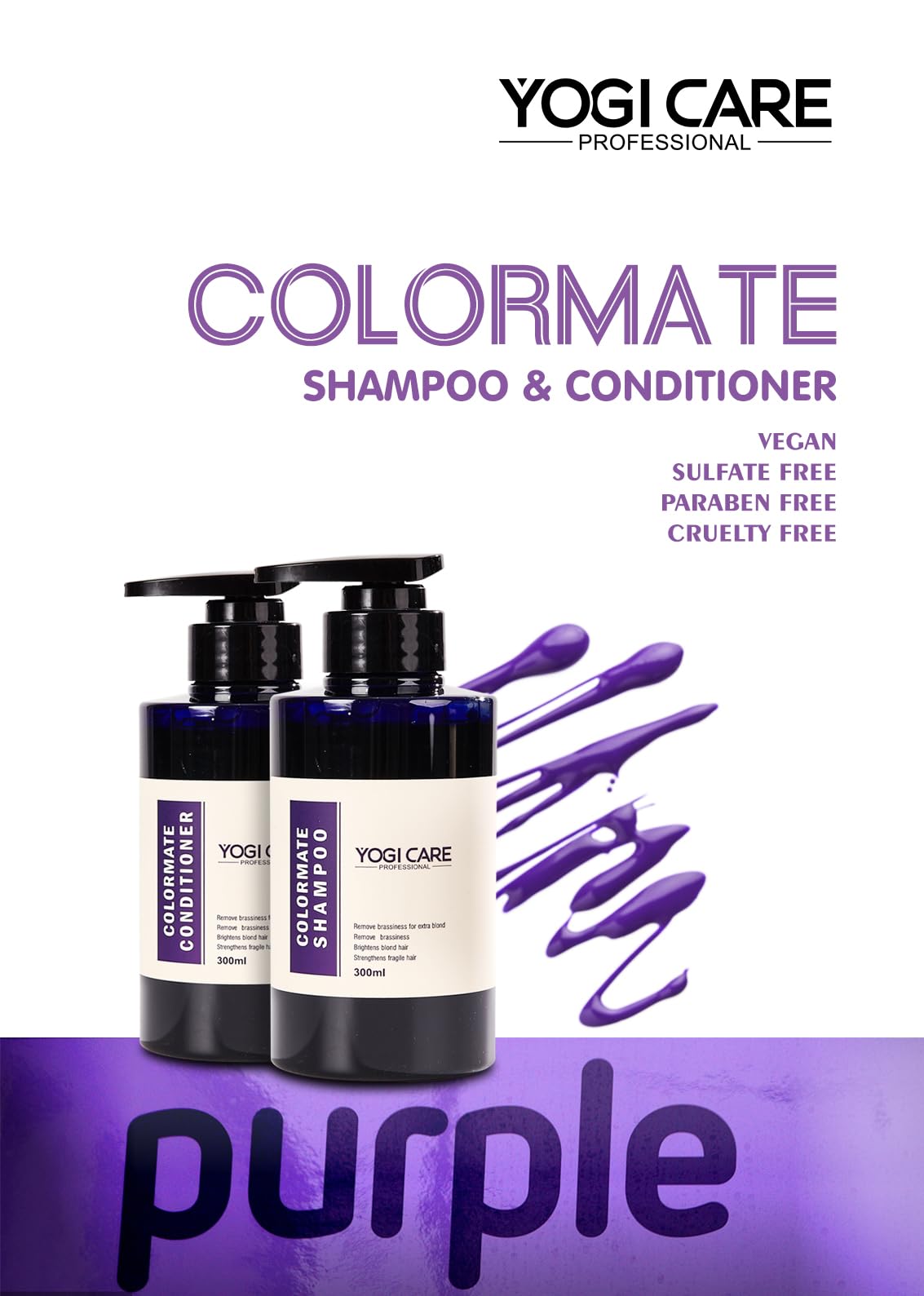 YOGI CARE Professional Toning Purple,Shampoo and Conditioner Set for Blonde Hair, Smooth Soft and Shine, 300ml Each Beauty & Personal Care YOGI CARE