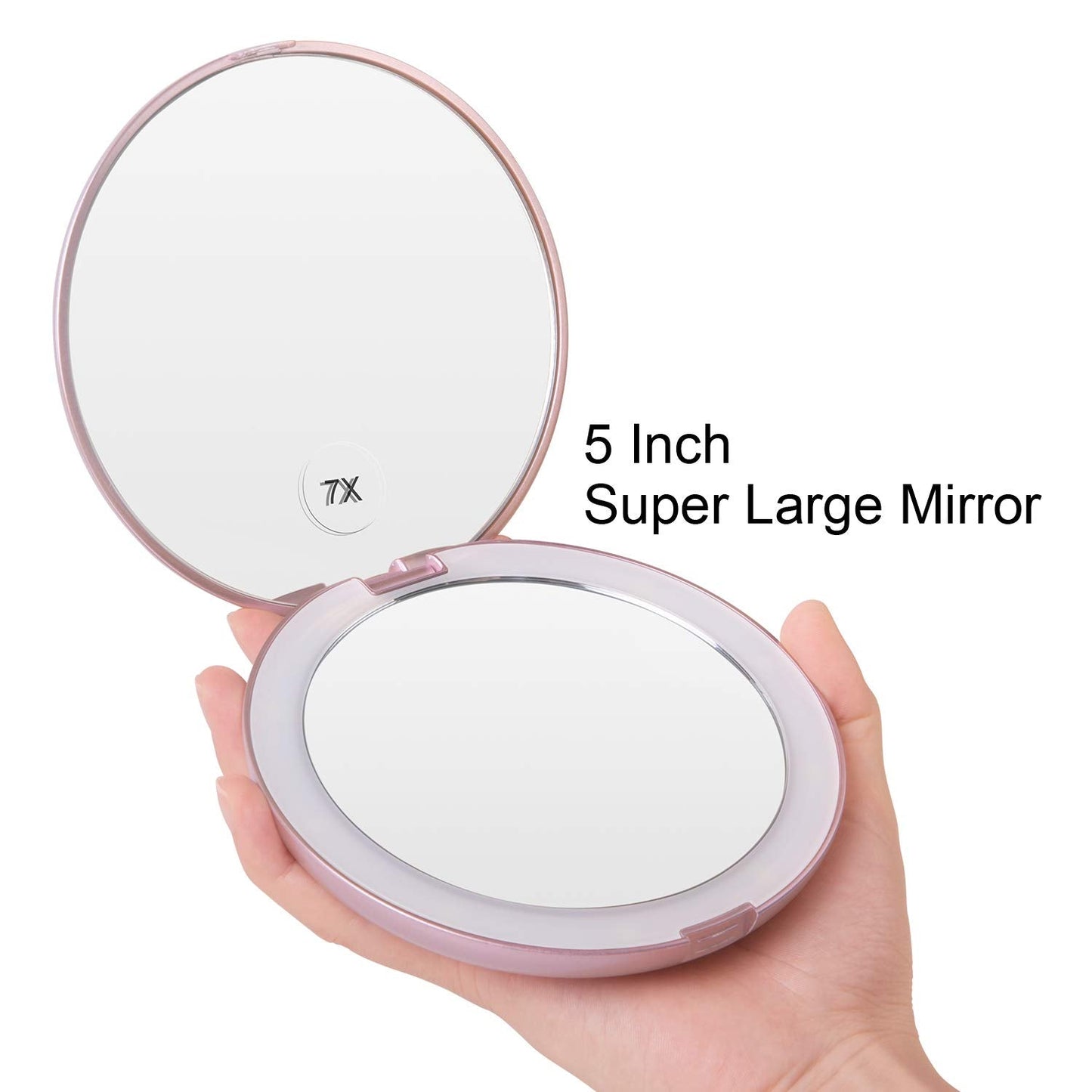 Gospire 5" Lighted Travel Makeup Mirror 1X/7X Magnifying Double Sided, Super Large LED Compact Portable Handheld Pocket Illuminated Cosmetic Vanity Beauty & Personal Care Gospire