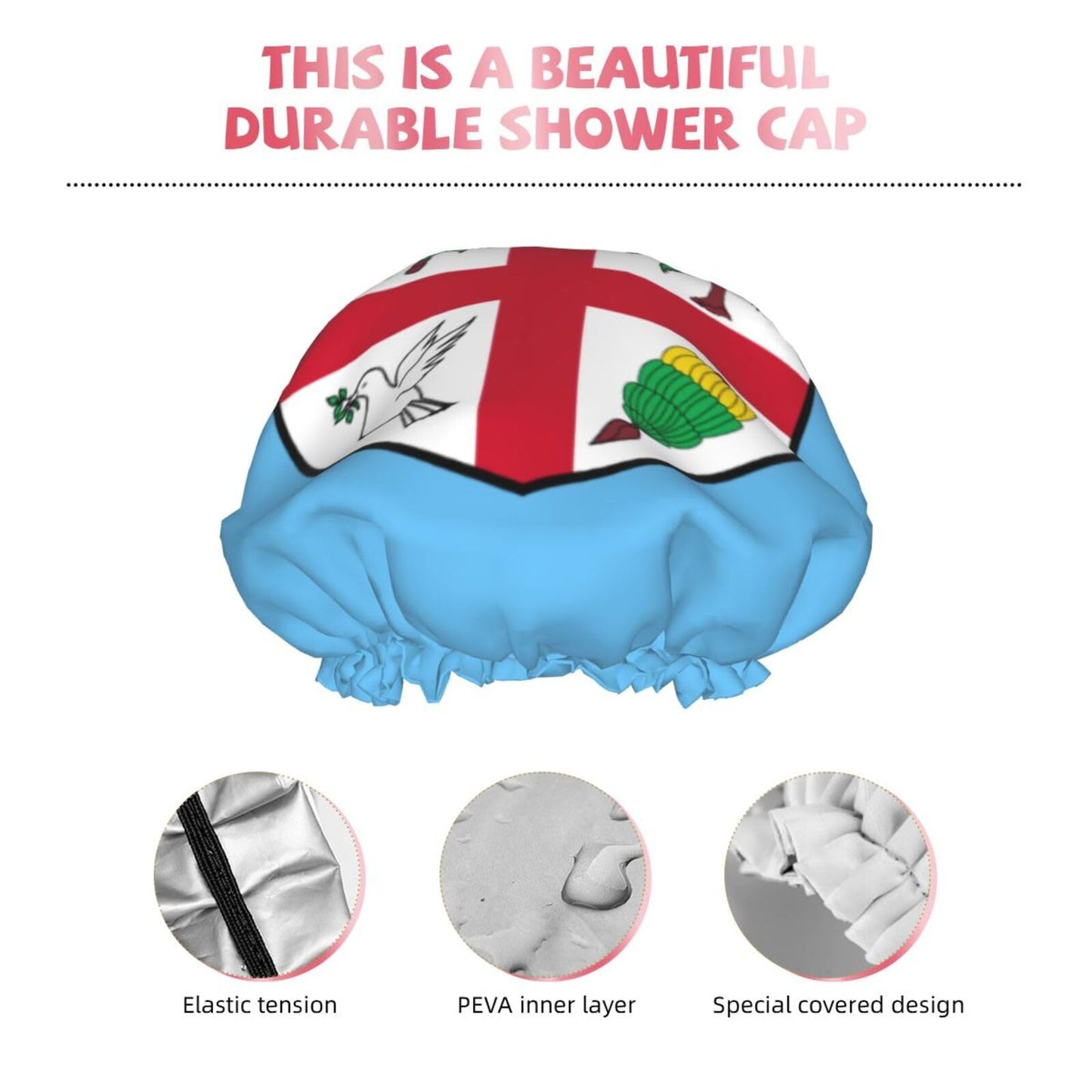 Island Flag Prints Shower Cap Double Layer Lined Waterproof Bathing Shower Hat Beauty and Personal Care Hayyett