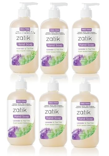 Zatik Naturals - Liquid Hand Soap with Lavender & Tea Tree, Moisturizing Handwash, Grey Water Safe, 12 fl oz (Pack of 6) Beauty & Personal Care Zatik
