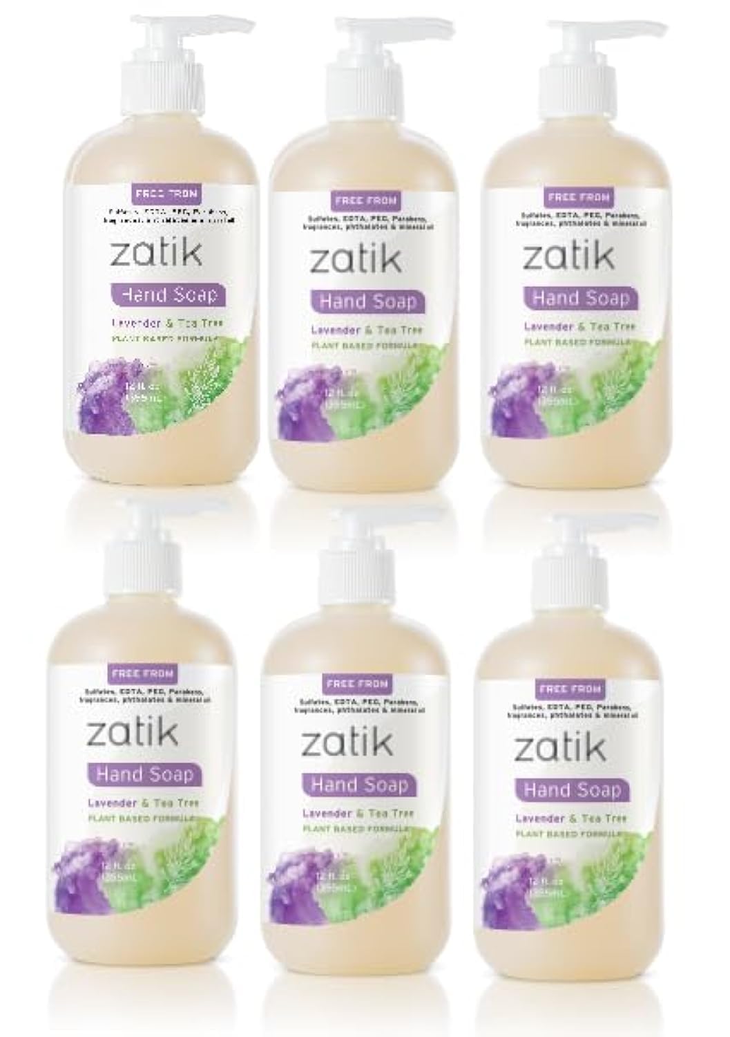 Zatik Naturals - Liquid Hand Soap with Lavender & Tea Tree, Moisturizing Handwash, Grey Water Safe, 12 fl oz (Pack of 6) Beauty & Personal Care Zatik