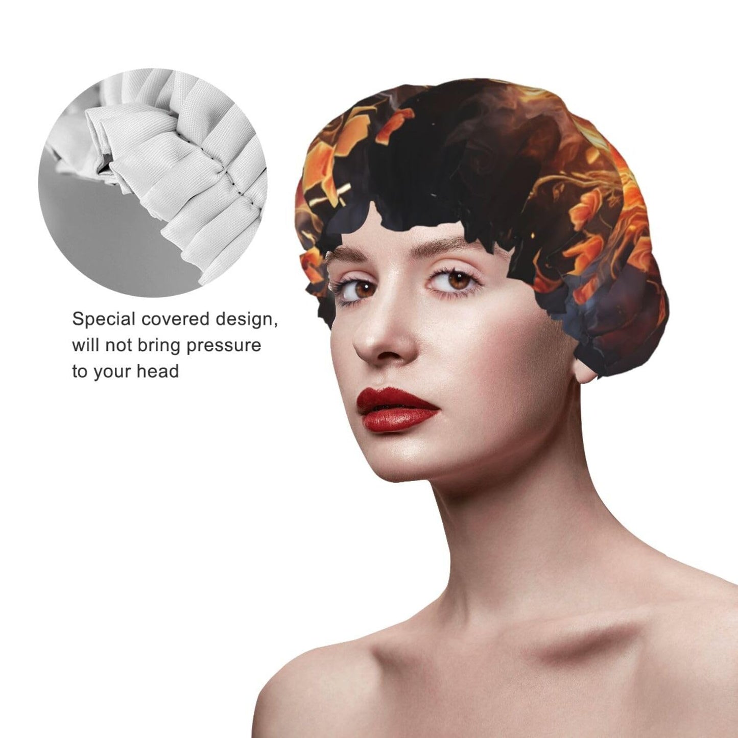 Fire Flowers And Heart Shower Cap For Women Reusable Double Layers Bathing Bath Cap Hair Caps Waterproof Elastic Band Ladies Spa Salon Shower Hat Hair Beauty and Personal Care GDSHJKLW